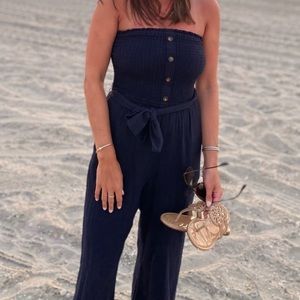 Abercrombie smocked linen blend jumpsuit